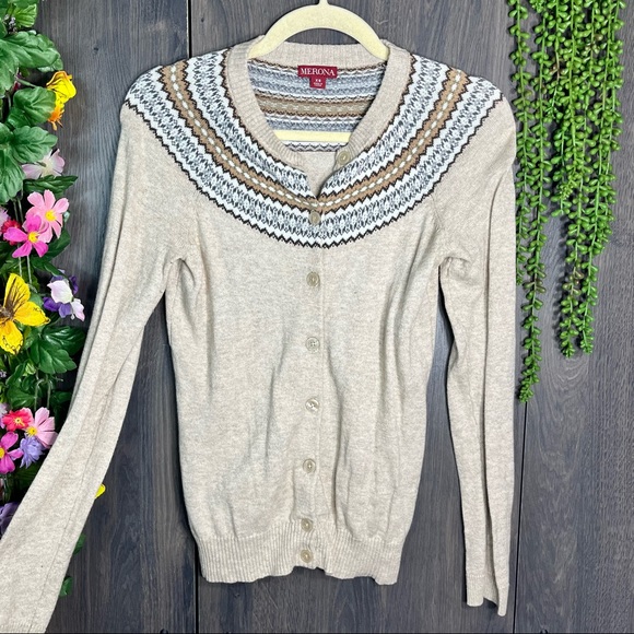 '🌼3/$30🌼Merona Fair Isle Button Down Lightweight Cardigan Size XS - Picture 7 of 13